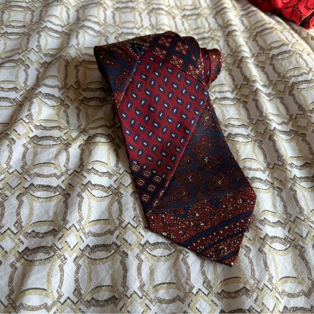 Robert Talbott Patchwork Red & Blue Tie Long & Wi… - image 3
